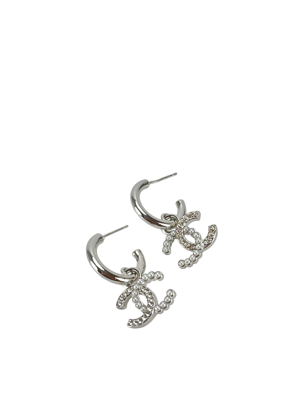 Crystal CC Dangle Earrings Silver