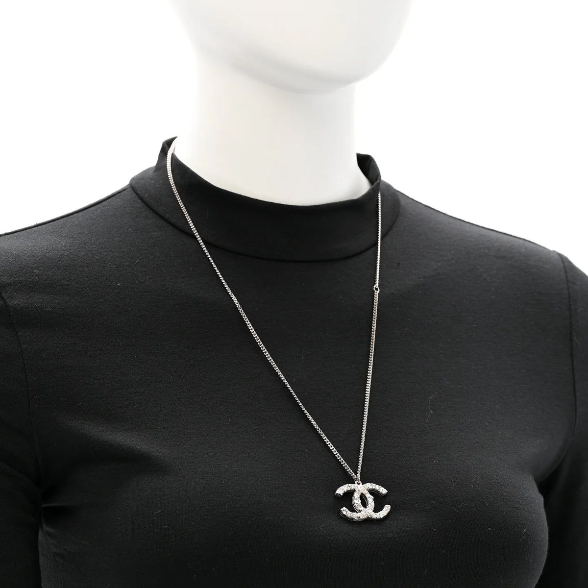 Crystal CC Pendant Necklace Silver