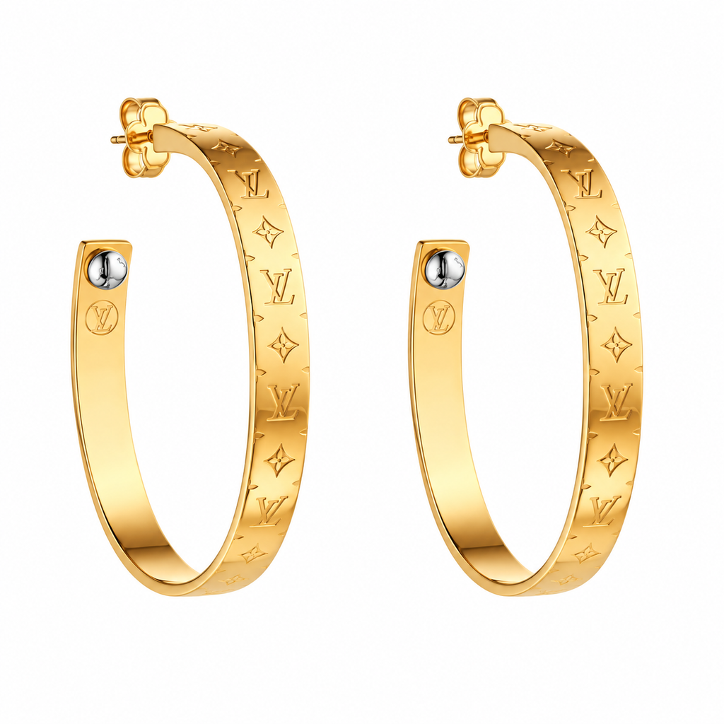 Metal Nanogram Hoop Earrings Gold