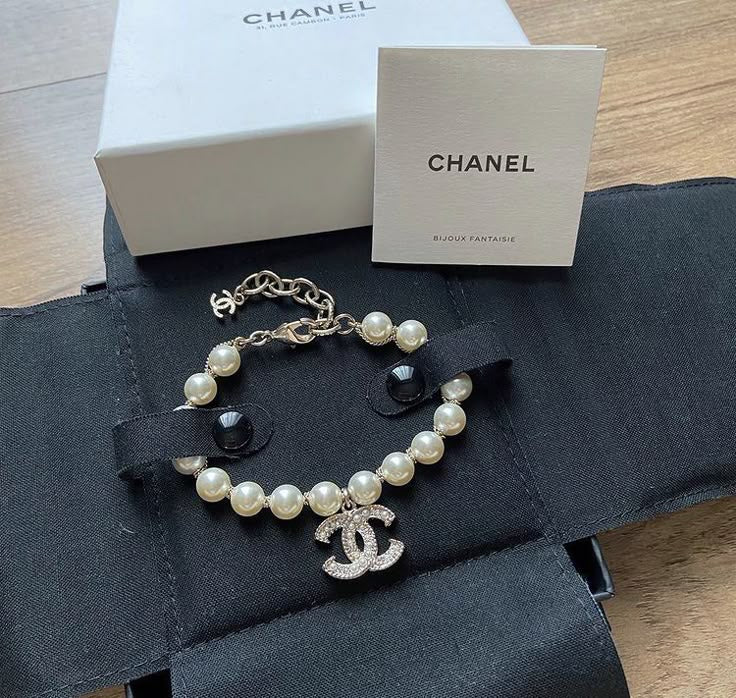 Gold Pearl CC Bracelet