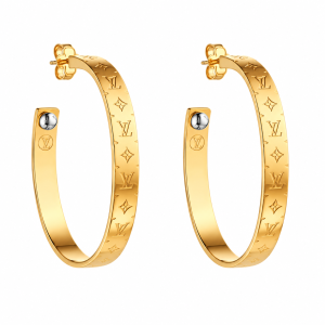 Metal Nanogram Hoop Earrings Gold