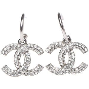 Crystal CC Dangle Earrings Silver